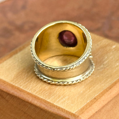 Estate 14KT Yellow Gold Cabochon Spinel Byzantine Band Ring