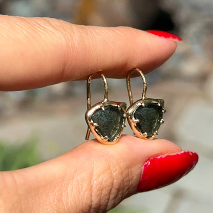 Estate 14KT Yellow Gold Labradorite Ear Wire Drop Earrings