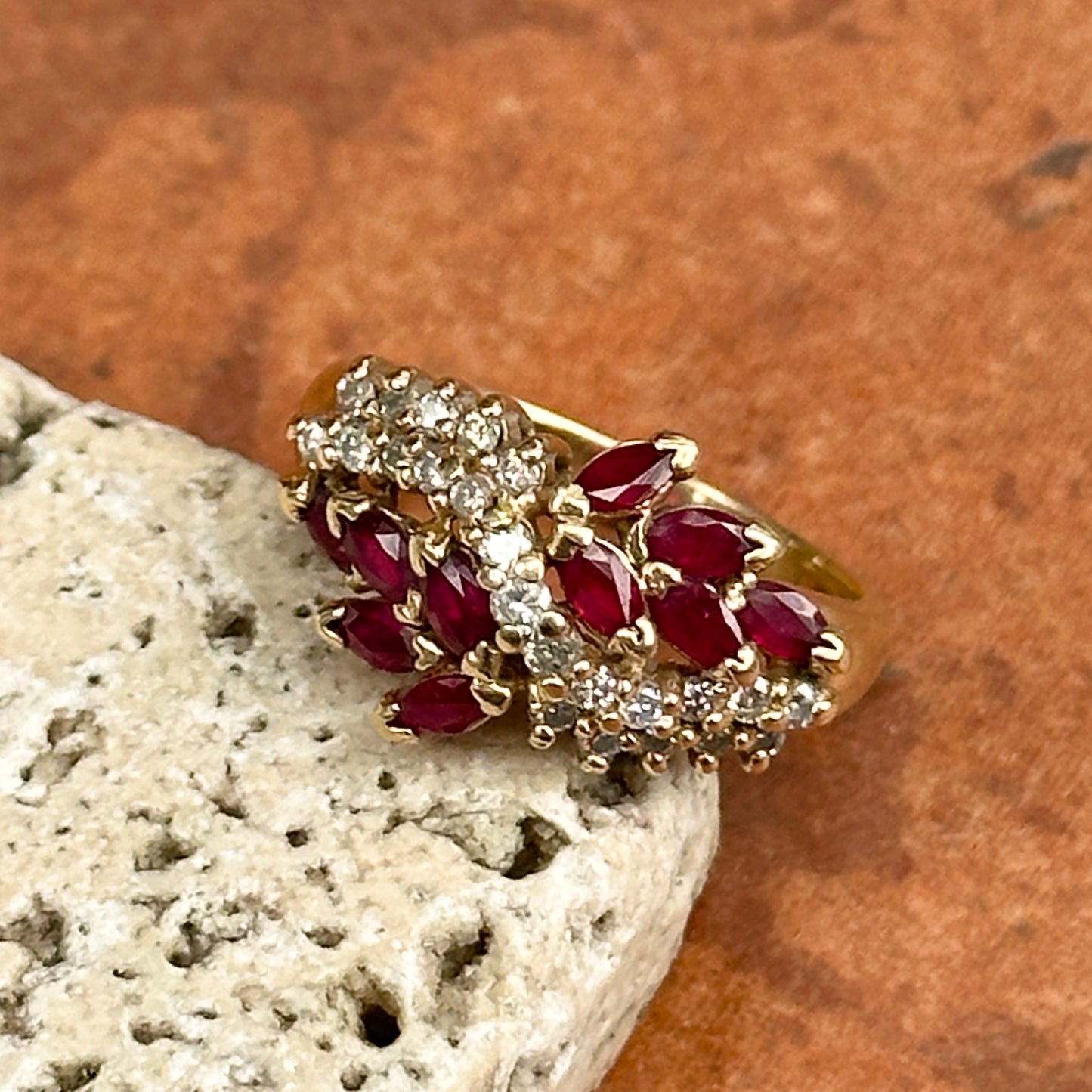 Esare 14KT Yellow Gold Marquise Red Ruby + Diamond Ring