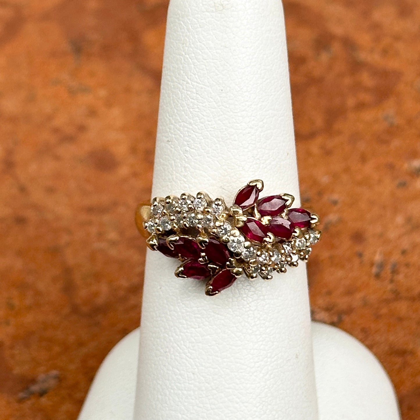 Esare 14KT Yellow Gold Marquise Red Ruby + Diamond Ring