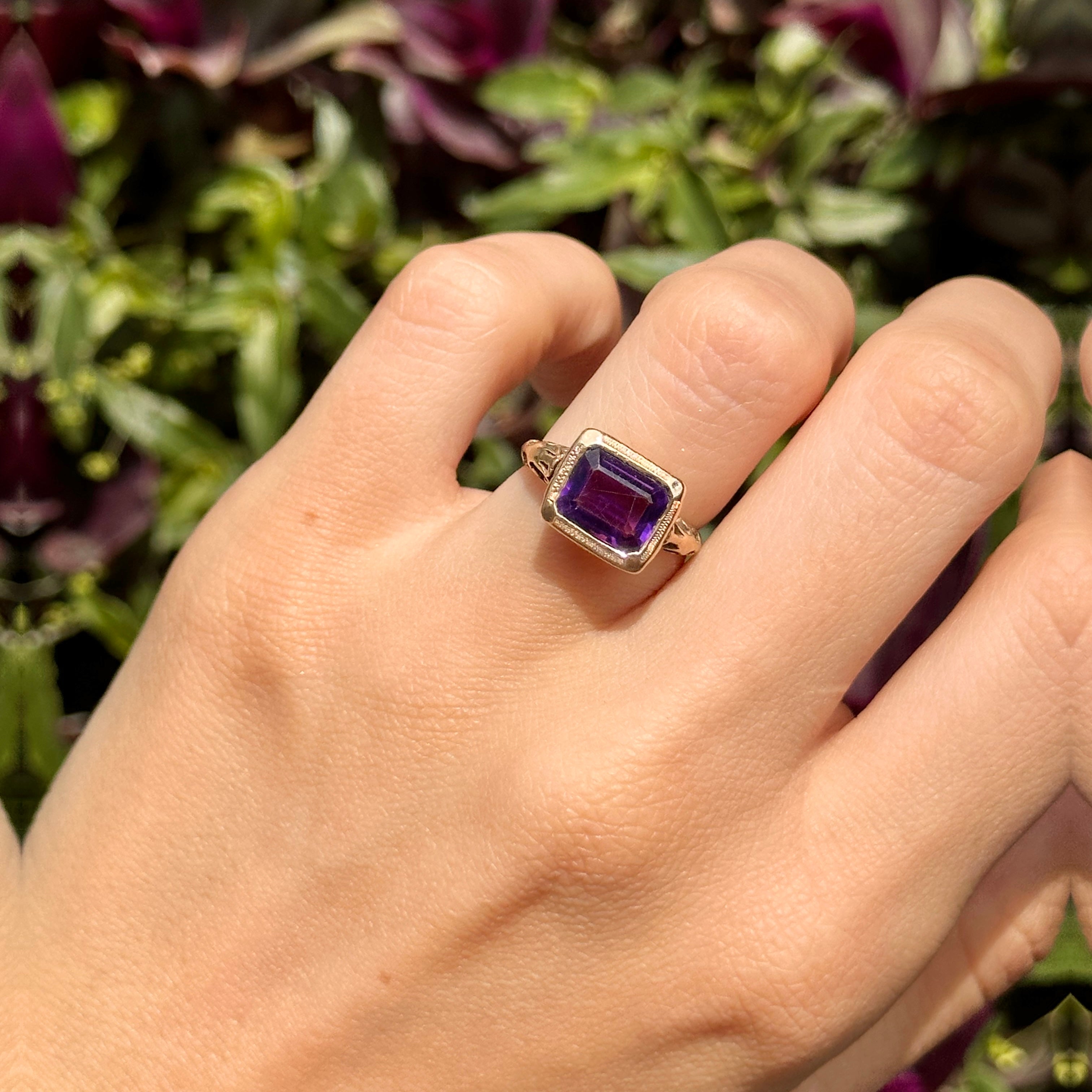 Emerald cut amethyst on sale ring