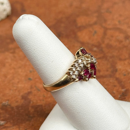 Esare 14KT Yellow Gold Marquise Red Ruby + Diamond Ring
