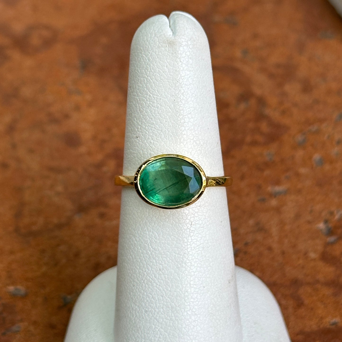 14KT Yellow Gold Oval 2.15 CT Emerald East-West Ring