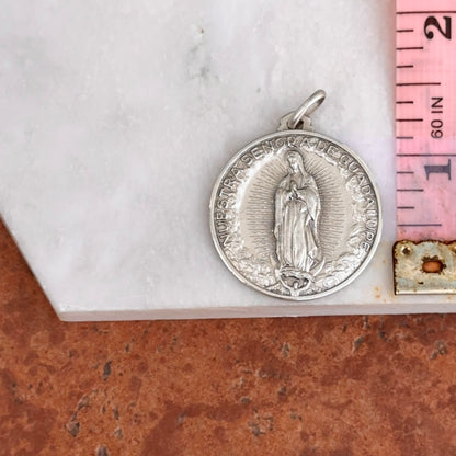 Sterling Silver Our Lady of Guadalupe Matte Medal Pendant 30mm