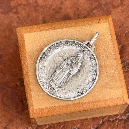 Sterling Silver Our Lady of Guadalupe Matte Medal Pendant 30mm