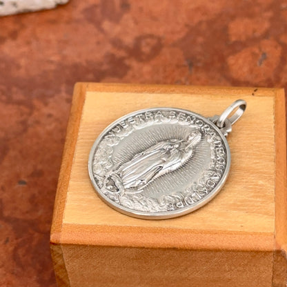 Sterling Silver Our Lady of Guadalupe Matte Medal Pendant 30mm