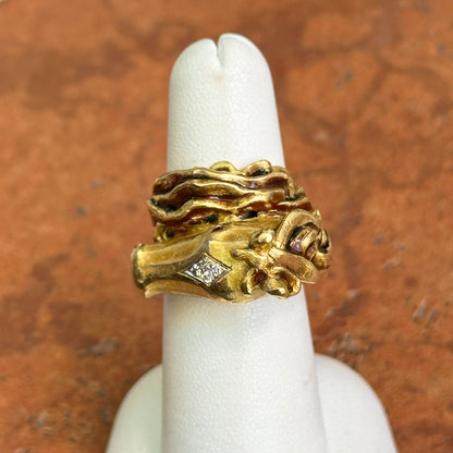 Estate 18KT Yellow Gold Diamond + Ruby Statement Horse Head Ring