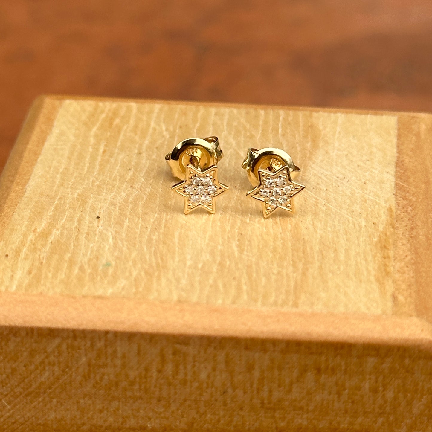 14KT Yellow Gold Pave Diamond Star of David Mini Stud Earrings