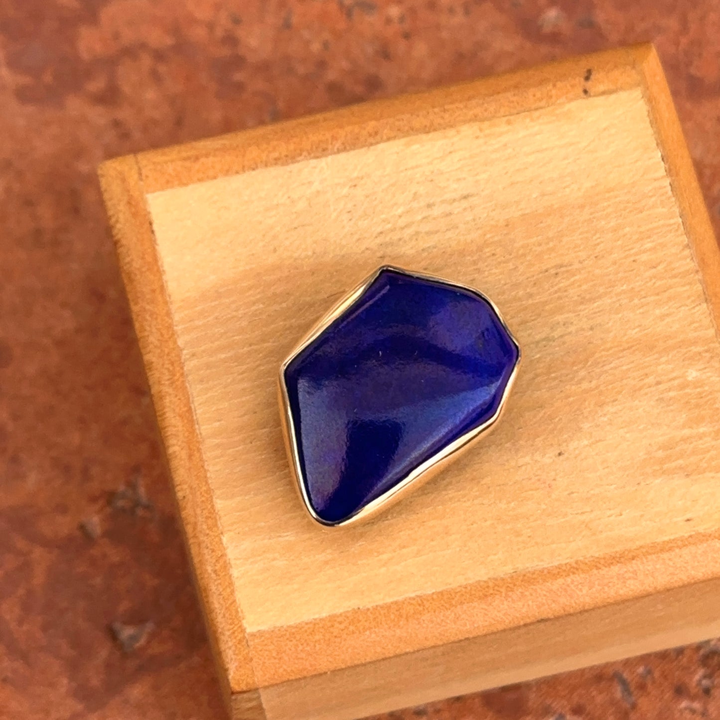 Estate 14KT Yellow Gold Blue Lapis Geometric Bezel Pendant/Brooch Pin Slide