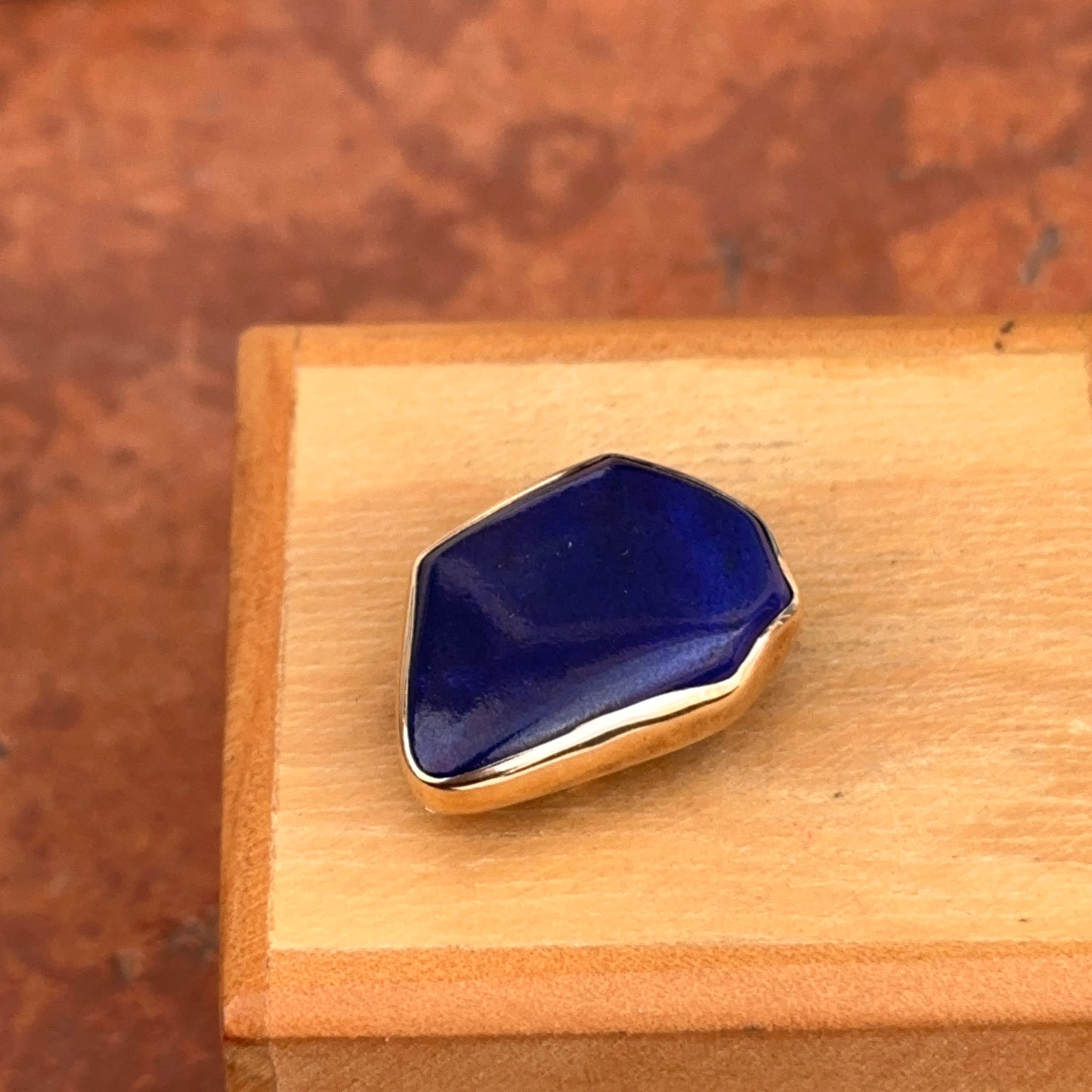 Estate 14KT Yellow Gold Blue Lapis Geometric Bezel Pendant/Brooch Pin Slide