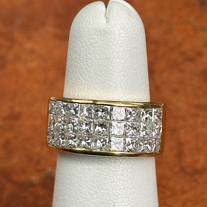 Estate 18KT Yellow Gold 3-Row Princess-Cut Invisible Set Band Ring