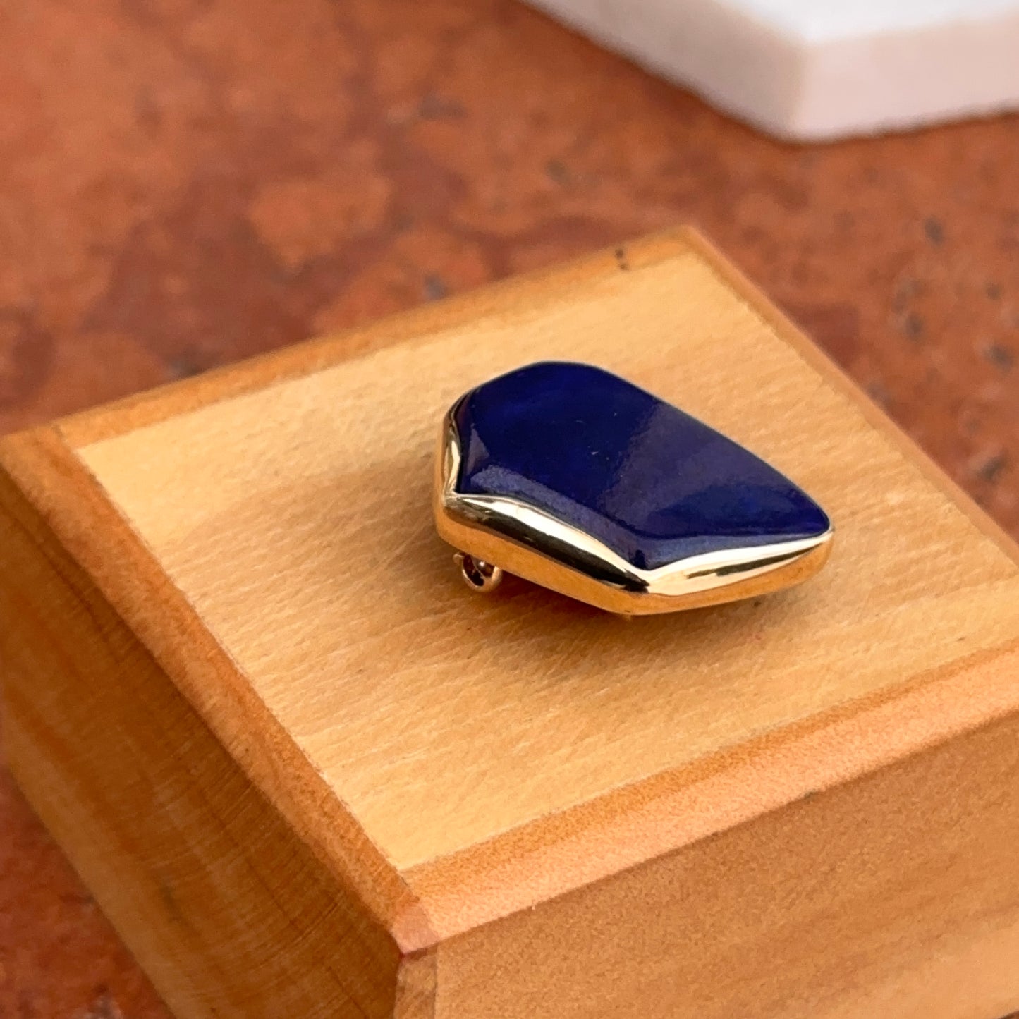 Estate 14KT Yellow Gold Blue Lapis Geometric Bezel Pendant/Brooch Pin Slide