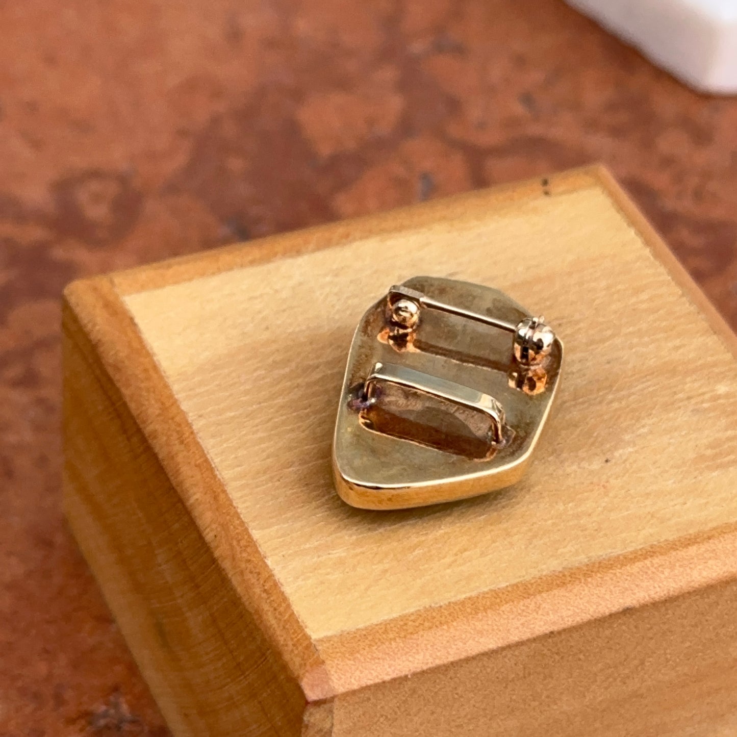 Estate 14KT Yellow Gold Blue Lapis Geometric Bezel Pendant/Brooch Pin Slide