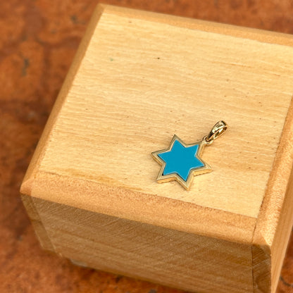 14KT Yellow Gold Blue Turquoise + Pave Diamond Star of David Pendant Charm