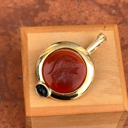 Vintage Gold Tone Replica Roman Intalio Carnelian Onyx Coin Pendant