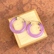 Load image into Gallery viewer, Estate 14KT Yellow Gold Lavender Jade Tube Hoop Earrings