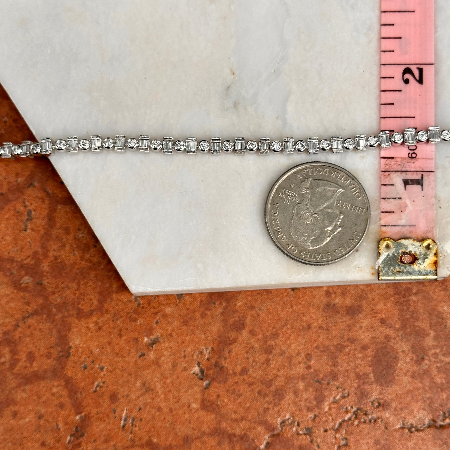 Estate 18KT White Gold Round and Baguette Diamond Bracelet