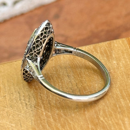Platinum Art Deco Rose-Cut Pear Diamond + Square Emerald Ring