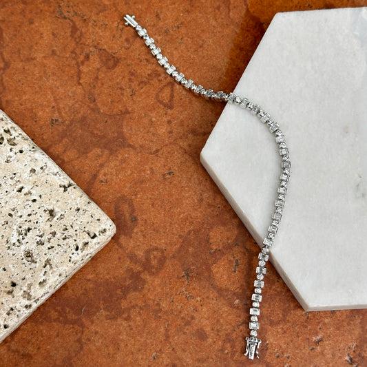 Estate 18KT White Gold Round and Baguette Diamond Bracelet