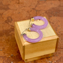 Load image into Gallery viewer, Estate 14KT Yellow Gold Lavender Jade Tube Hoop Earrings
