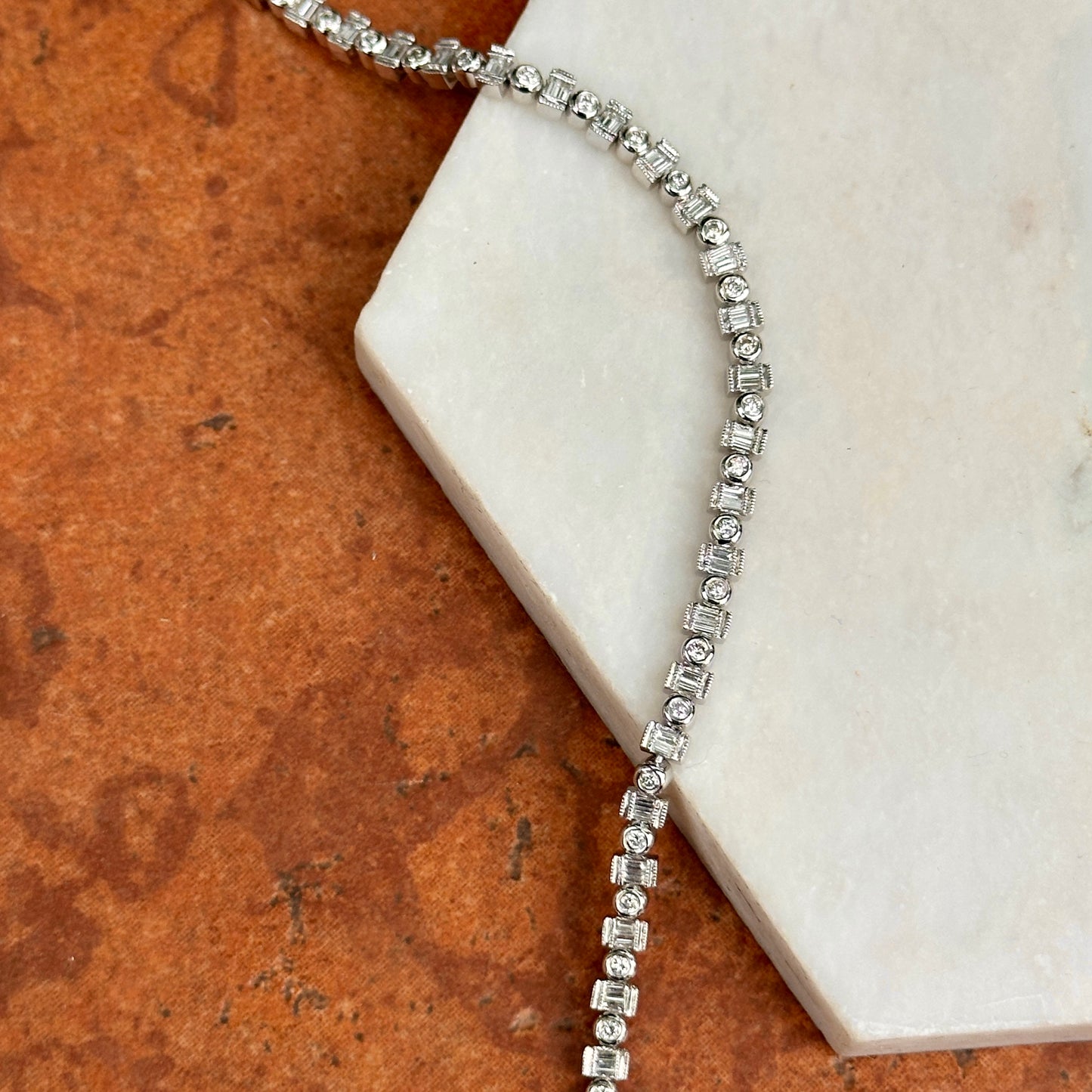 Estate 18KT White Gold Round and Baguette Diamond Bracelet