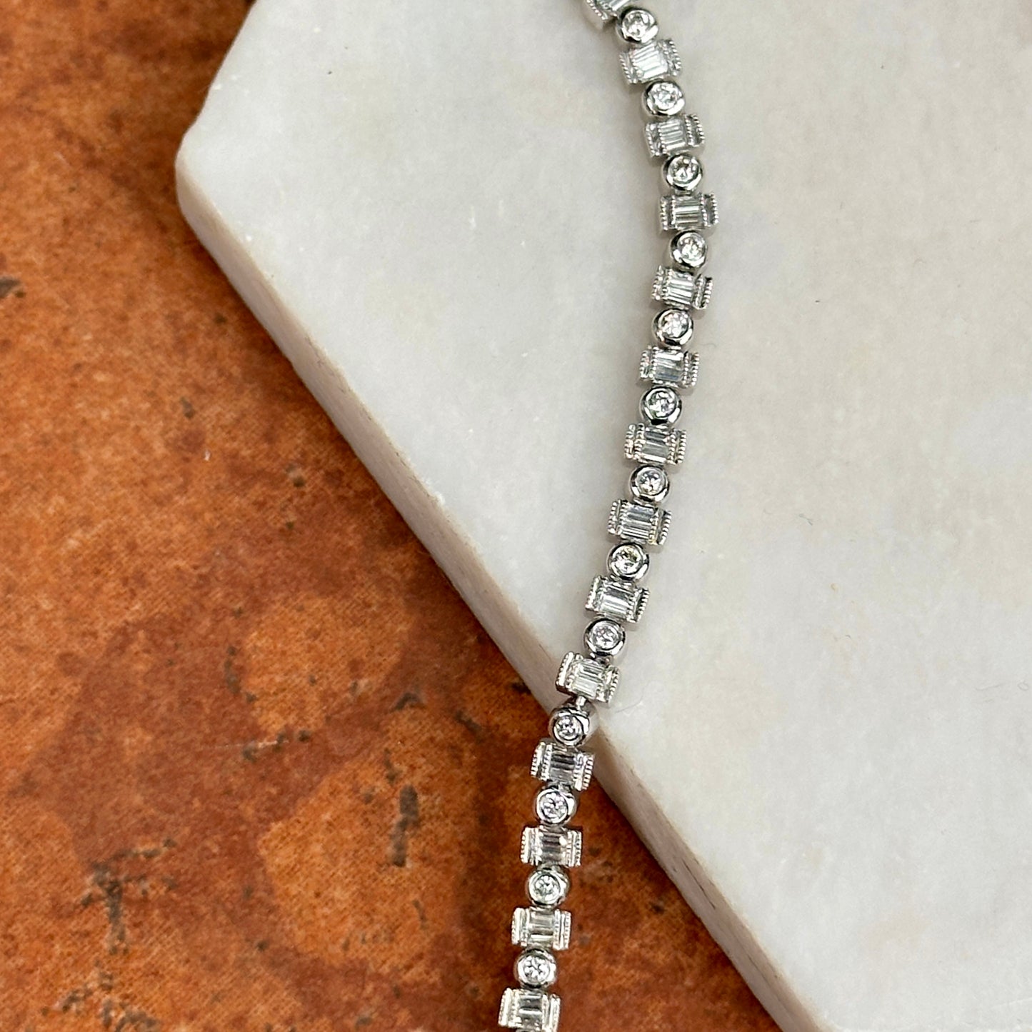 Estate 18KT White Gold Round and Baguette Diamond Bracelet