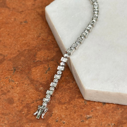 Estate 18KT White Gold Round and Baguette Diamond Bracelet