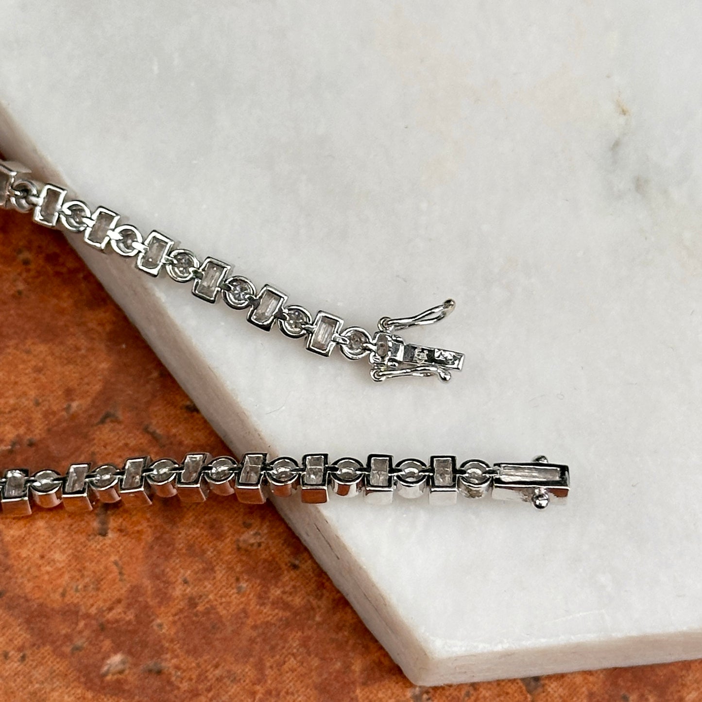 Estate 18KT White Gold Round and Baguette Diamond Bracelet