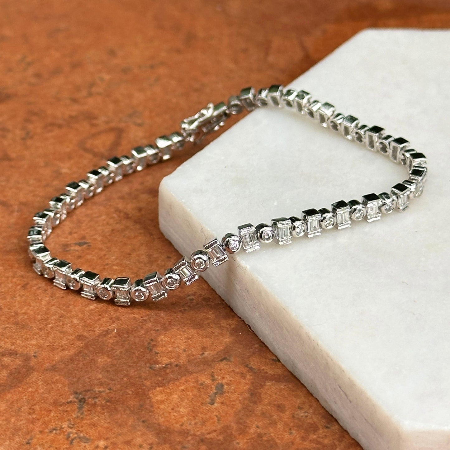 Estate 18KT White Gold Round and Baguette Diamond Bracelet