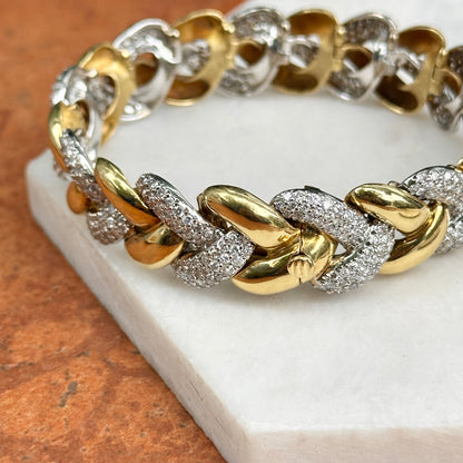 Estate 18KT Yellow + White Gold Round Diamond Large Link Tennis Bracelet