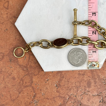 Estate 18KT Yellow Gold Vahe Naltchayan Oval Carnelian + Onyx Toggle Bracelet