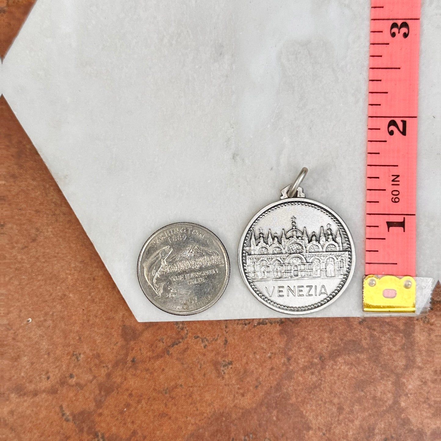 Sterling Silver Antiqued Venice Venezia Round Medal Pendant 30mm