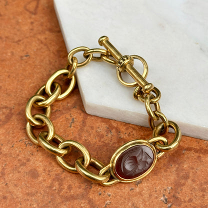 Estate 18KT Yellow Gold Vahe Naltchayan Oval Carnelian + Onyx Toggle Bracelet