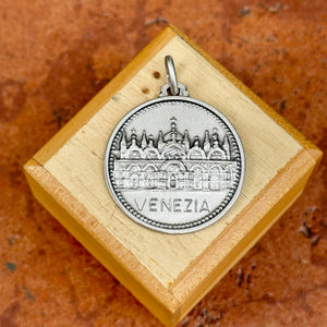 Sterling Silver Antiqued Venice Venezia Round Medal Pendant 30mm
