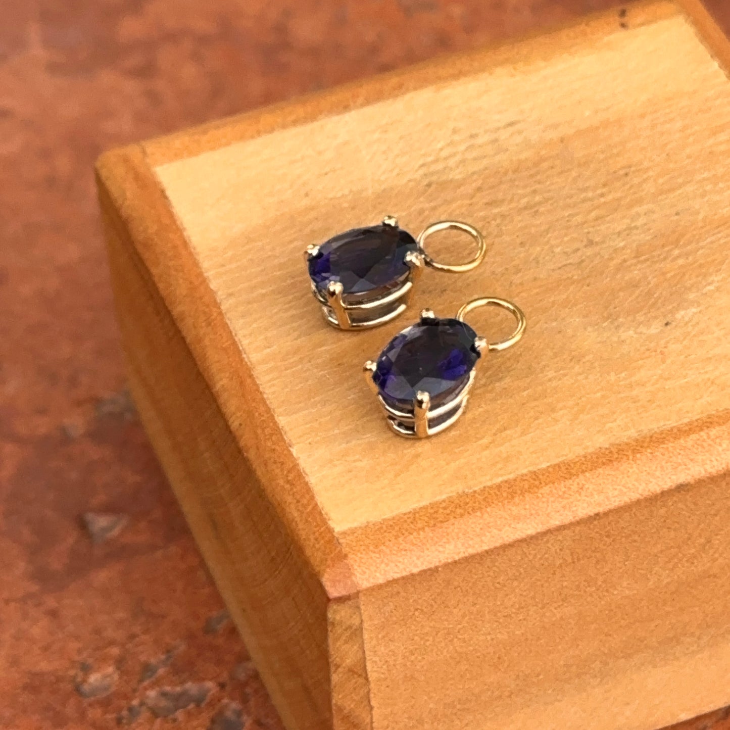 14KT Yellow Gold Genuine Iolite Faceted Oval Earring Charms