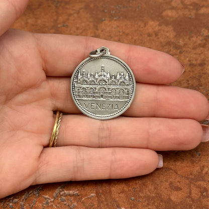 Sterling Silver Antiqued Venice Venezia Round Medal Pendant 30mm