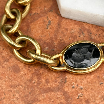 Estate 18KT Yellow Gold Vahe Naltchayan Oval Carnelian + Onyx Toggle Bracelet