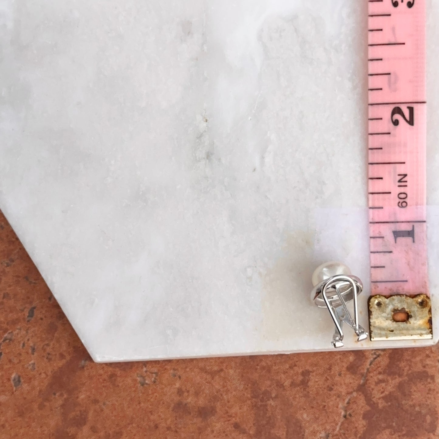 Sterling Silver Round White Freshwater Pearl Button Omega Earrings