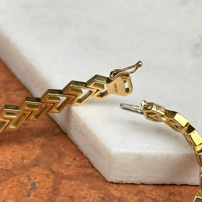 Estate 18KT Yellow Gold Marquise Emerald + Round Diamond Open Chevron Link Bracelet