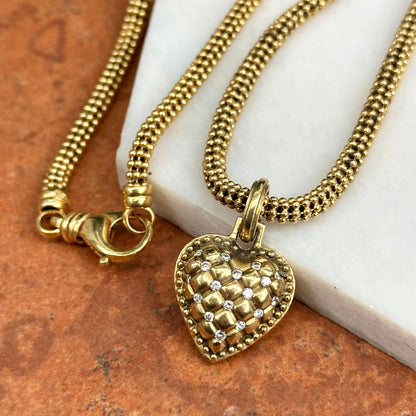 18KT Yellow Gold Puffed Heart Diamond Pendant Enhancer Necklace
