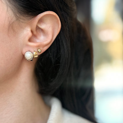 Sterling Silver Round White Freshwater Pearl Button Omega Earrings