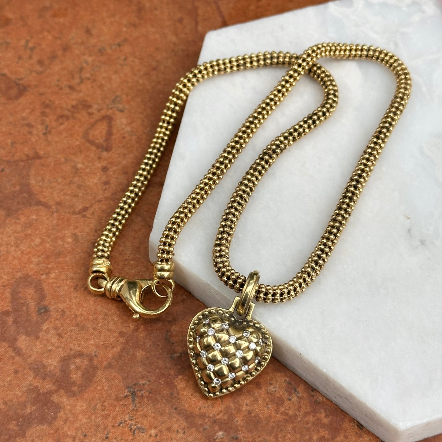 18KT Yellow Gold Puffed Heart Diamond Pendant Enhancer Necklace