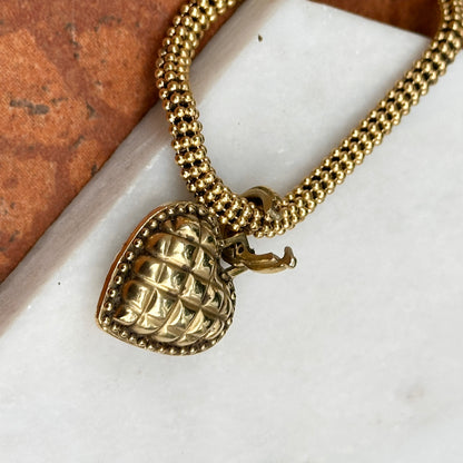 18KT Yellow Gold Puffed Heart Diamond Pendant Enhancer Necklace