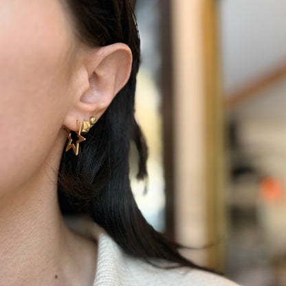 14KT Yellow Gold Shiny Star Shaped Cut-Out Hoop Earrings