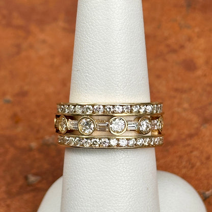 Estate 18KT Yellow Gold Round + Baguette Diamond Eternity Band Ring