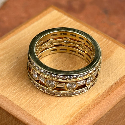 Estate 18KT Yellow Gold Round + Baguette Diamond Eternity Band Ring