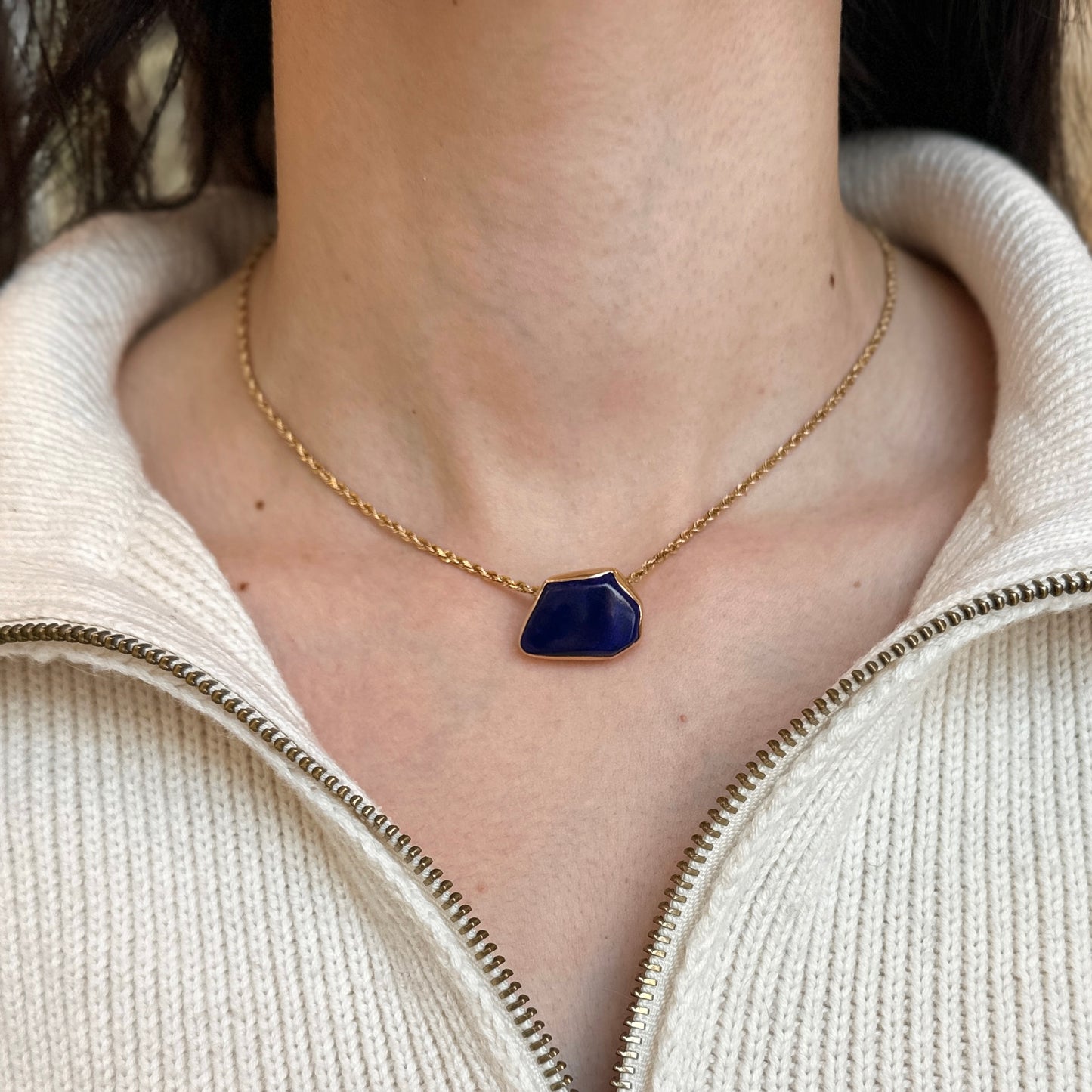 Estate 14KT Yellow Gold Blue Lapis Geometric Bezel Pendant/Brooch Pin Slide