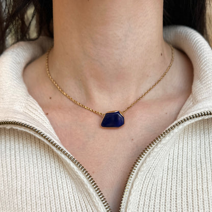 Estate 14KT Yellow Gold Blue Lapis Geometric Bezel Pendant/Brooch Pin Slide