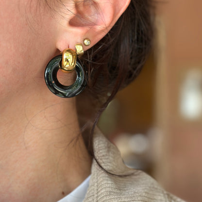 Estate Round Black Onyx Donut Earring Charms 29mm