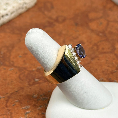 Estate 14KT Yellow Gold Oval Tanzanite and Round Diamond Ring